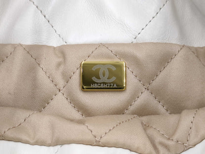 CHANEL CHANEL 22 Mini Handbag Shoulder Bag AS3980 Shiny Calfskin White with Metal Serial Plate