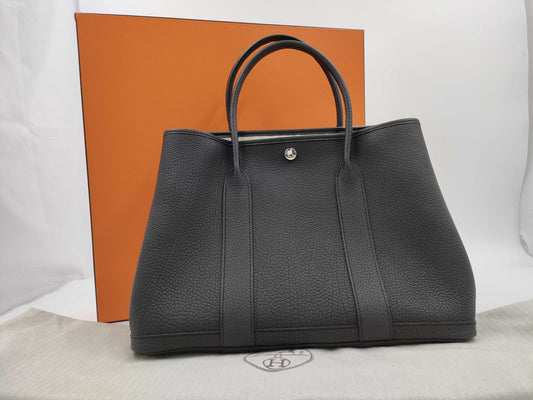 HERMES Garden Party PM Tote Bag, Negonda, Black, W Stamped