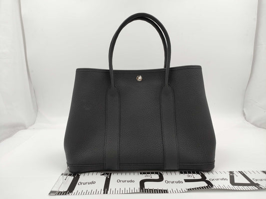 HERMES Garden Party PM Tote Bag, Negonda, Black, W Stamped