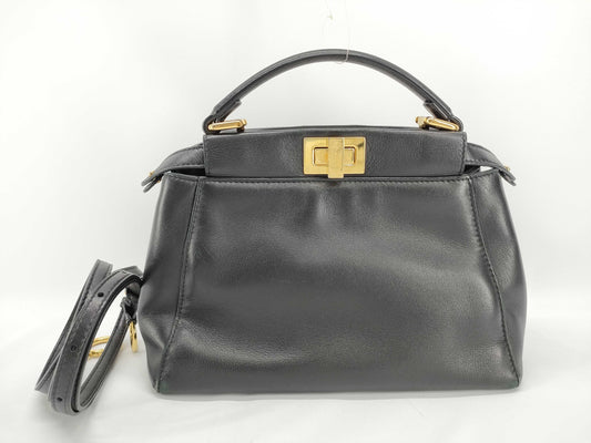 FENDI Peekaboo Iconic Small Handbag 8BN244-K4P Leather Black Handbag