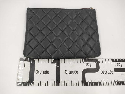 CHANEL Matelasse Clutch Bag, Lambskin, Black, 20s, Pouch
