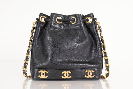 CHANEL Triple Coco Caviar Drawstring Chain Shoulder Bag, No. 3