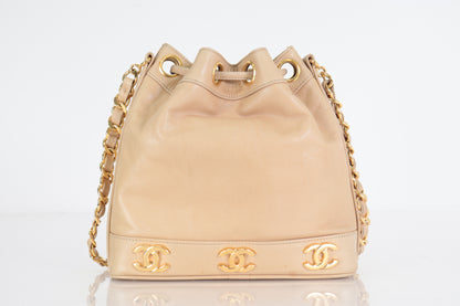 CHANEL Triple Coco Drawstring Lamb Chain Shoulder Bag, No. 2
