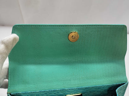VERSACE Crocodile Embossed Leather Beaded Handbag