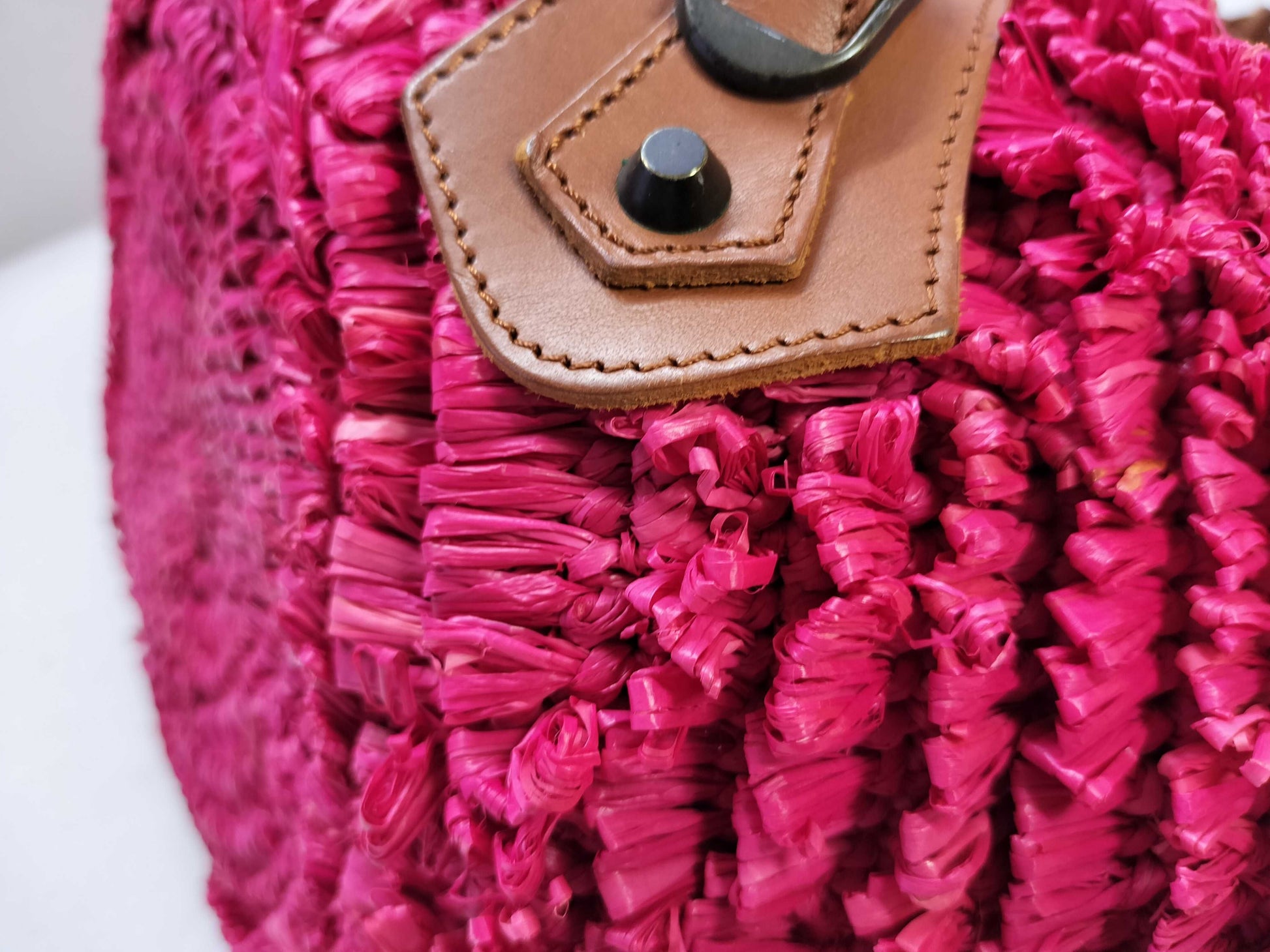BALENCIAGA Leather and Raffia Basket Bag 286990 Handbag