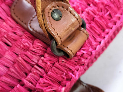 BALENCIAGA Leather and Raffia Basket Bag 286990 Handbag