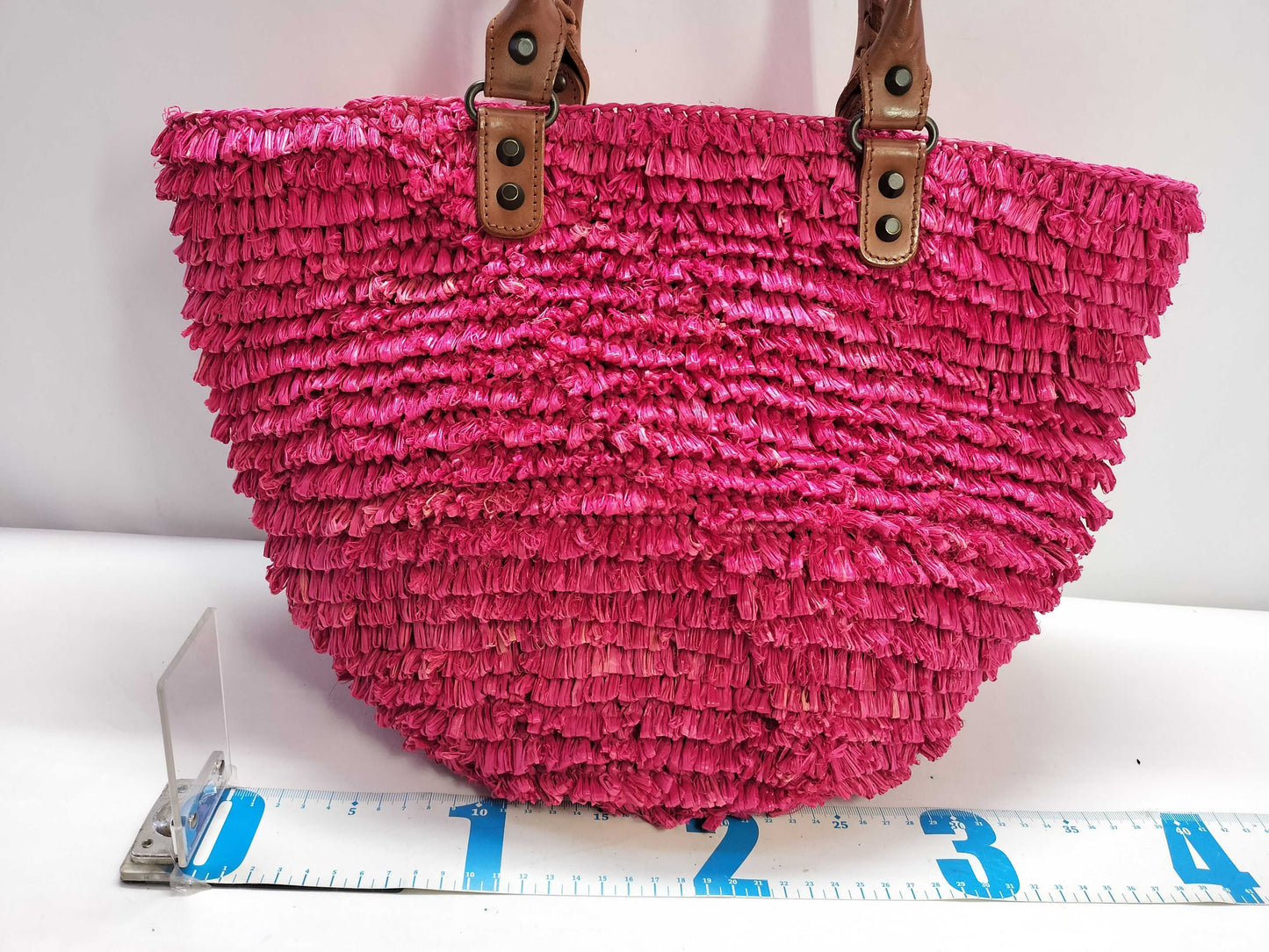 BALENCIAGA Leather and Raffia Basket Bag 286990 Handbag