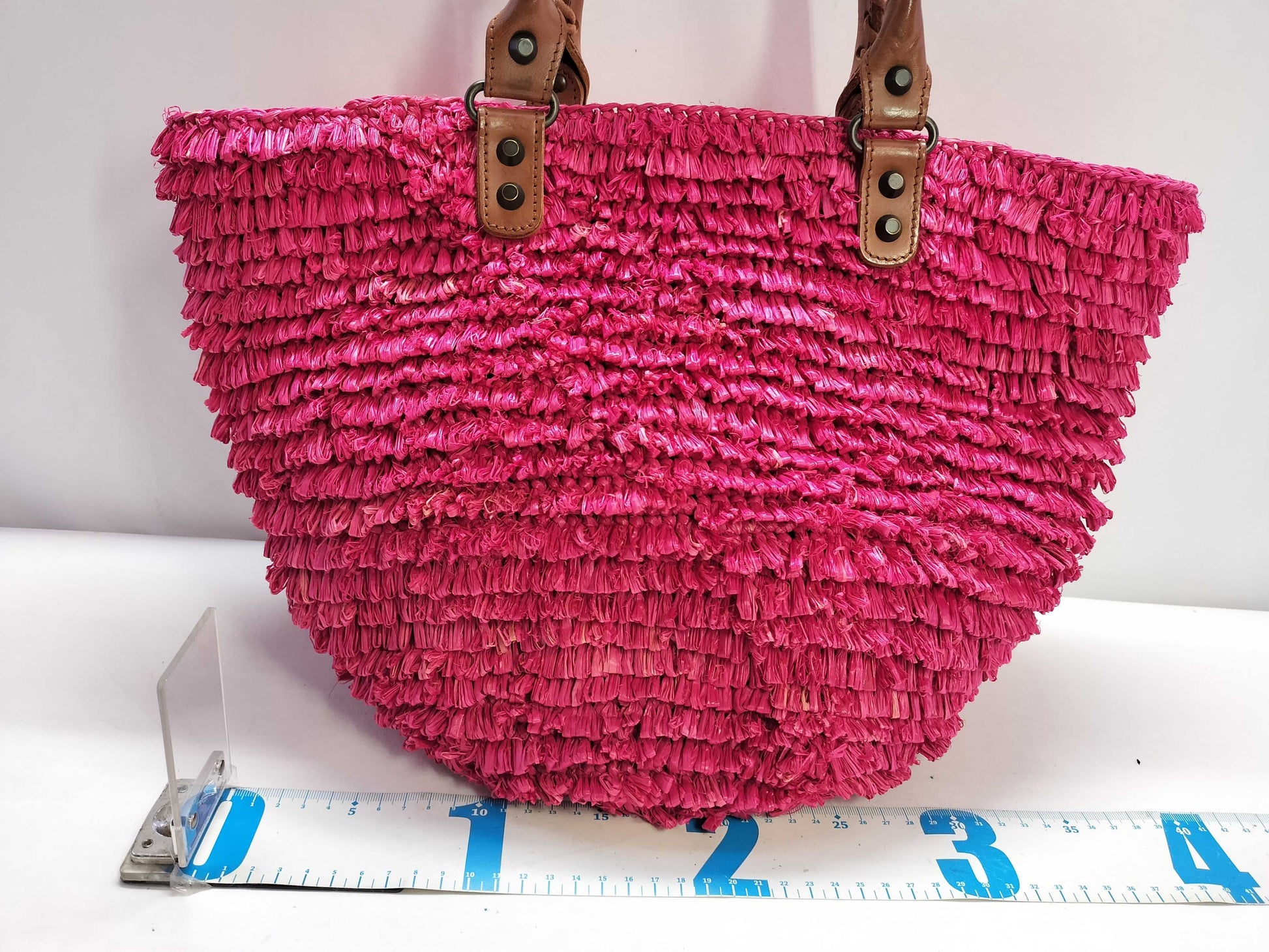 BALENCIAGA Leather and Raffia Basket Bag 286990 Handbag