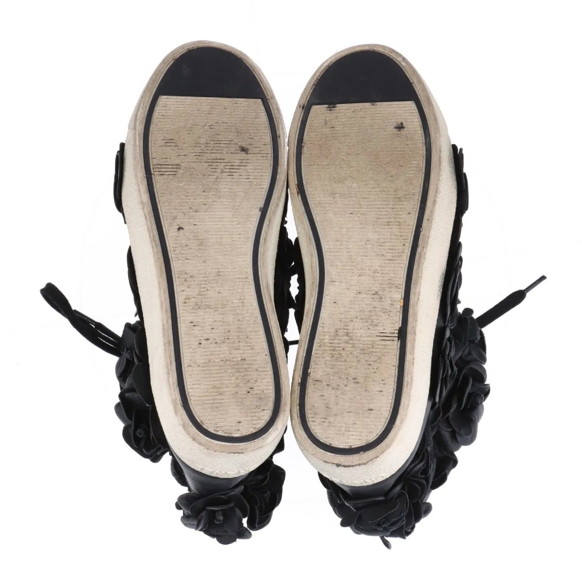 CHANEL Camellia Leather High-Top Sneakers, Size 38, Women's, Black, G29046