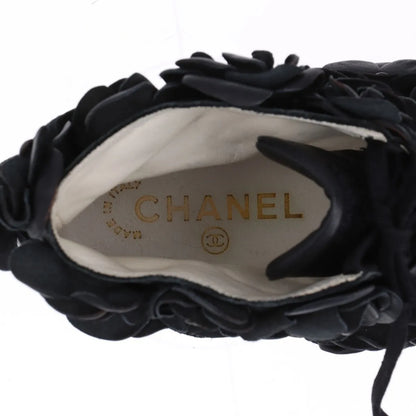 CHANEL Camellia Leather High-Top Sneakers, Size 38, Women's, Black, G29046