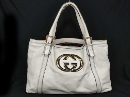 GUCCI GUCCI Gucci Interlocking Tote Bag Leather White Tote Bag