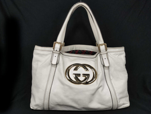 GUCCI GUCCI Gucci Interlocking Tote Bag Leather White Tote Bag