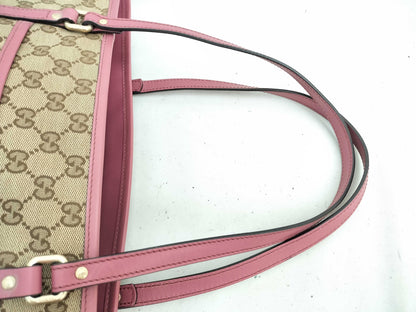 GUCCI GG Canvas 2-Way Handbag Tote Bag with GG Pattern and Logo Plate 388929