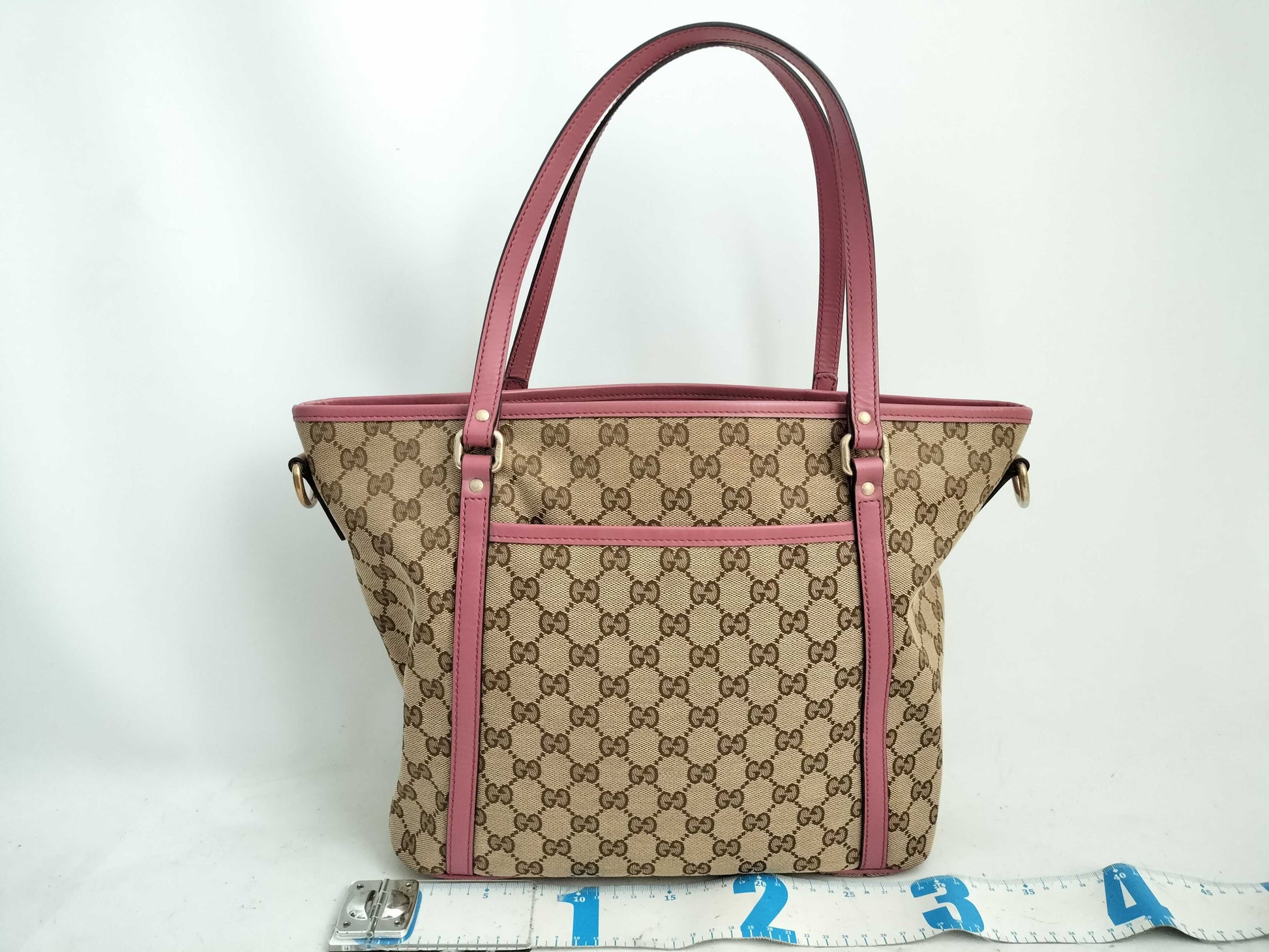 GUCCI GG Canvas 2-Way Handbag Tote Bag with GG Pattern and Logo Plate 388929