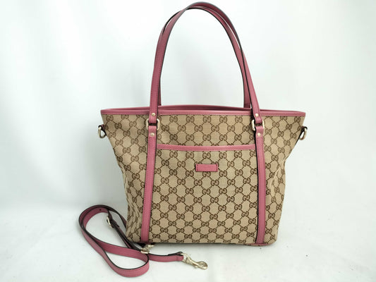 GUCCI GG Canvas 2-Way Handbag Tote Bag with GG Pattern and Logo Plate 388929