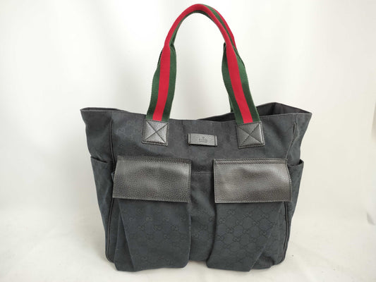 GUCCI GG Canvas Handbag Tote Bag with GG Pattern, Sherry Line, and Logo 161836