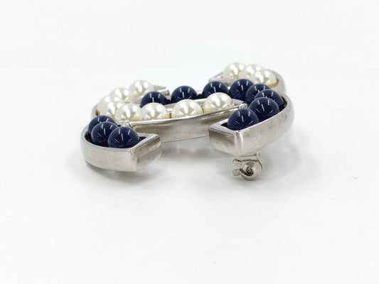CHANEL CHANEL Brooch Pearl Bicolor Navy x White Coco Mark B15P Brooch