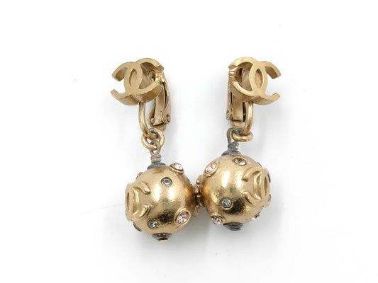 CHANEL CHANEL Earrings Ball Coco Mark Rhinestone Swing 03P Earrings