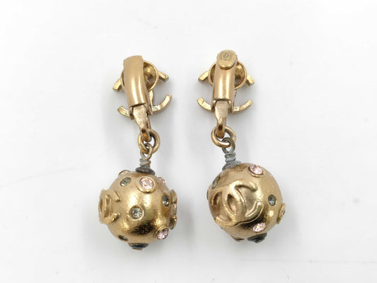 CHANEL CHANEL Earrings Ball Coco Mark Rhinestone Swing 03P Earrings
