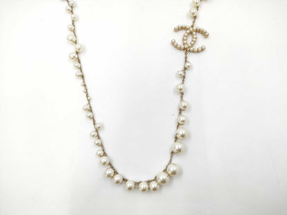 CHANEL A18S Pearl Coco Mark Gold Necklace