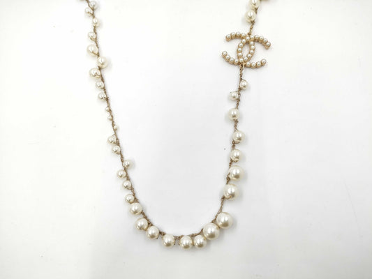CHANEL A18S Pearl Coco Mark Gold Necklace