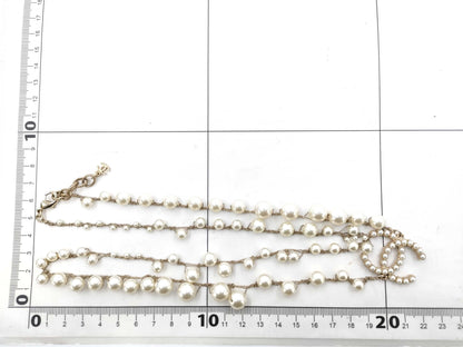 CHANEL A18S Pearl Coco Mark Gold Necklace