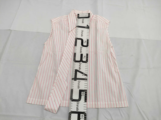 CHANEL CHANEL Sleeveless Shirt Top Striped White x Pink #38 Cotton Top
