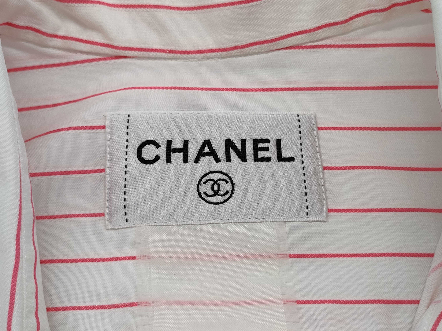 CHANEL CHANEL Sleeveless Shirt Top Striped White x Pink #38 Cotton Top