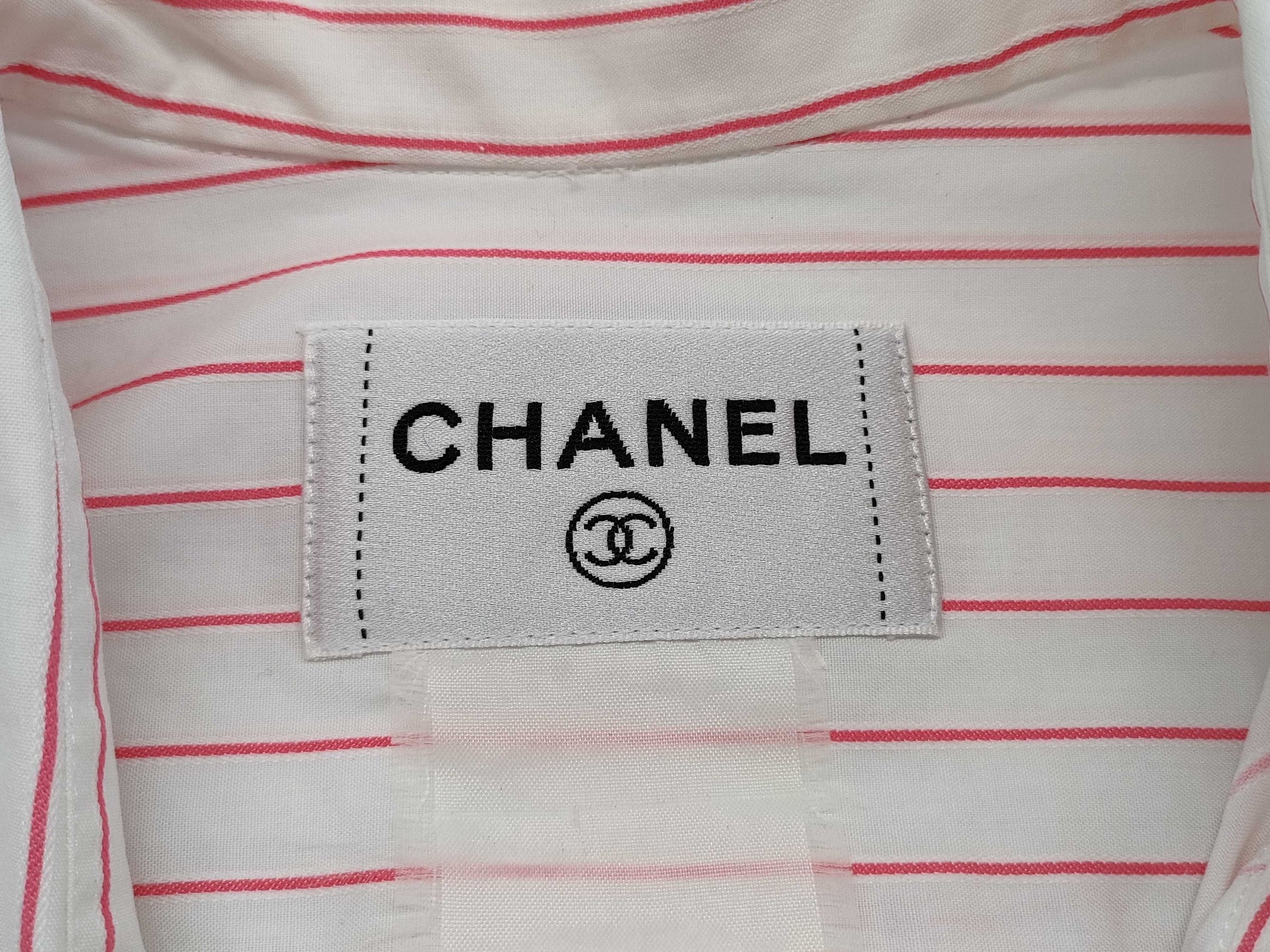 CHANEL CHANEL Sleeveless Shirt Top Striped White x Pink #38 Cotton Top