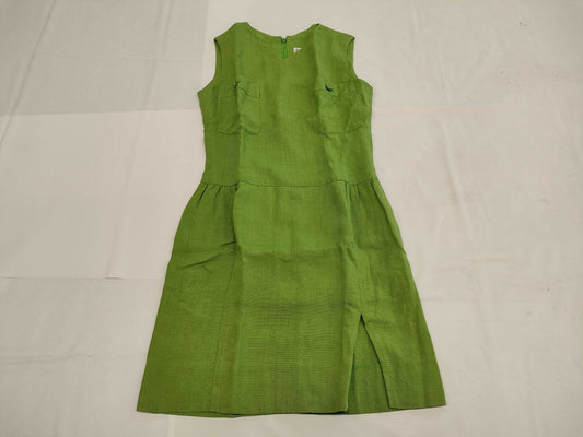 CHANEL CHANEL Dress P07001V04682 96P #38 Coco Mark Button Green 100% Linen Dress