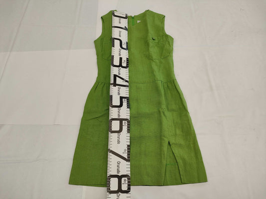 CHANEL CHANEL Dress P07001V04682 96P #38 Coco Mark Button Green 100% Linen Dress