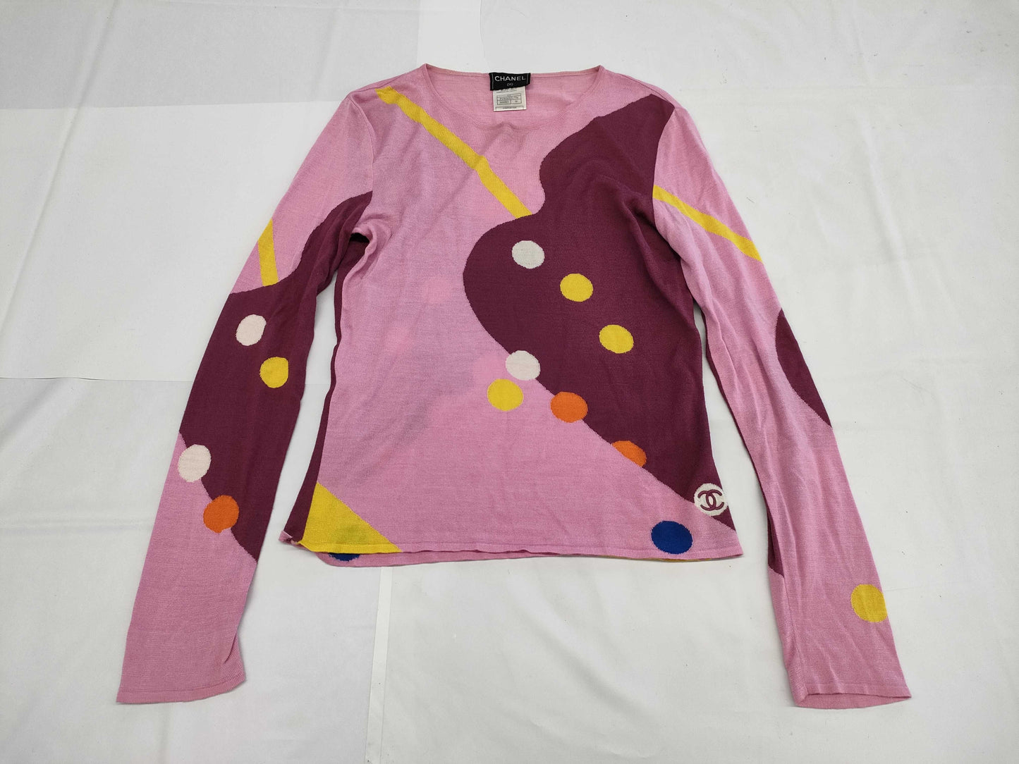 CHANEL CHANEL Long Sleeve T-Shirt P15616V00756 00T #38 Coco Mark Polka Dot Top