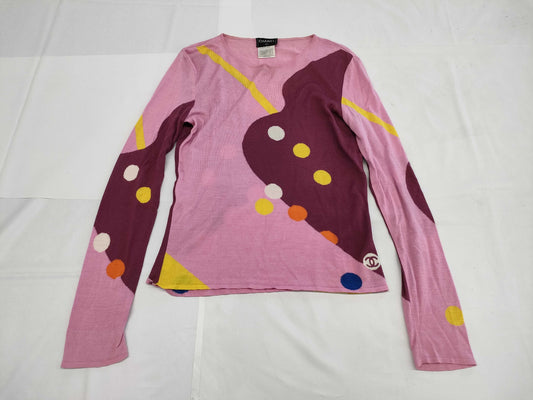 CHANEL CHANEL Long Sleeve T-Shirt P15616V00756 00T #38 Coco Mark Polka Dot Top