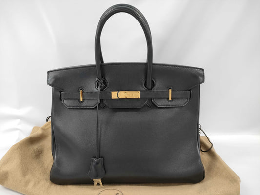 HERMES Birkin 35 Black Veau Gulliver G Hardware ○Y Engraving Handbag