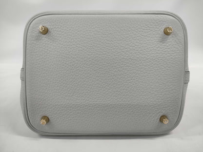 HERMES Picotin Lock MM Taurillon Clemence Blue Pale Handbag with G Hardware and Double Stamp