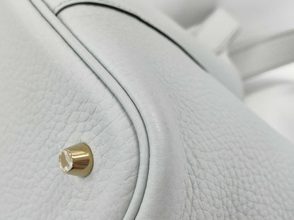 HERMES Picotin Lock MM Taurillon Clemence Blue Pale Handbag with G Hardware and Double Stamp