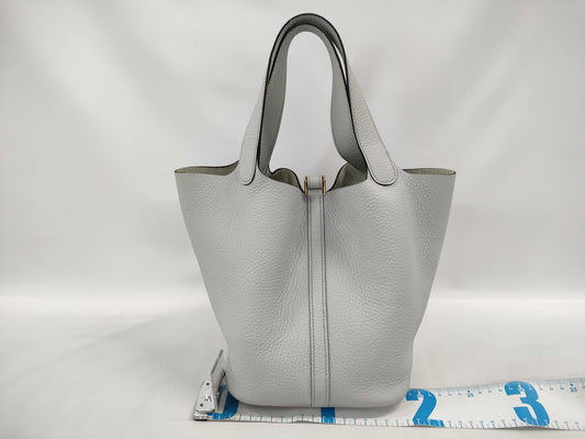 HERMES Picotin Lock MM Taurillon Clemence Blue Pale Handbag with G Hardware and Double Stamp