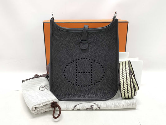 HERMES Evelyn TPM Taurillon Clemence Pur Noir W Stamped Shoulder Bag