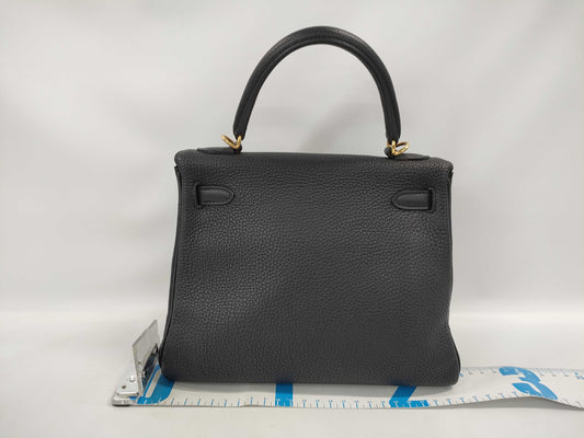 HERMES Kelly 25 Black Handbag with G Hardware and Z Stamp
