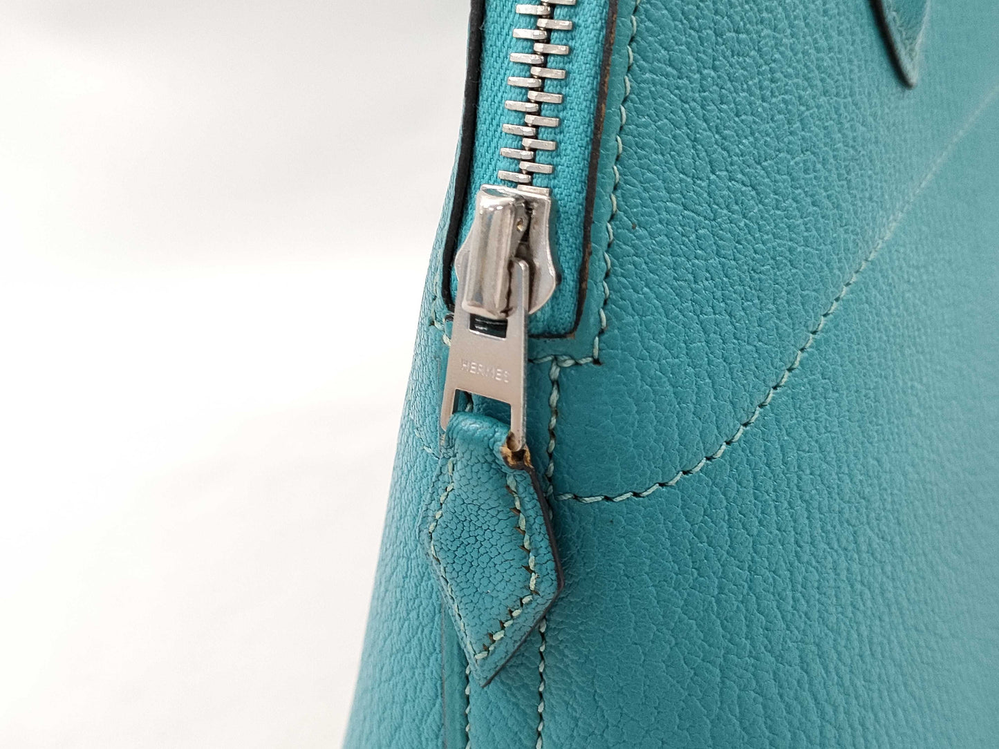 HERMES Bolide 27 Chevre Turquoise Handbag with H Stamp