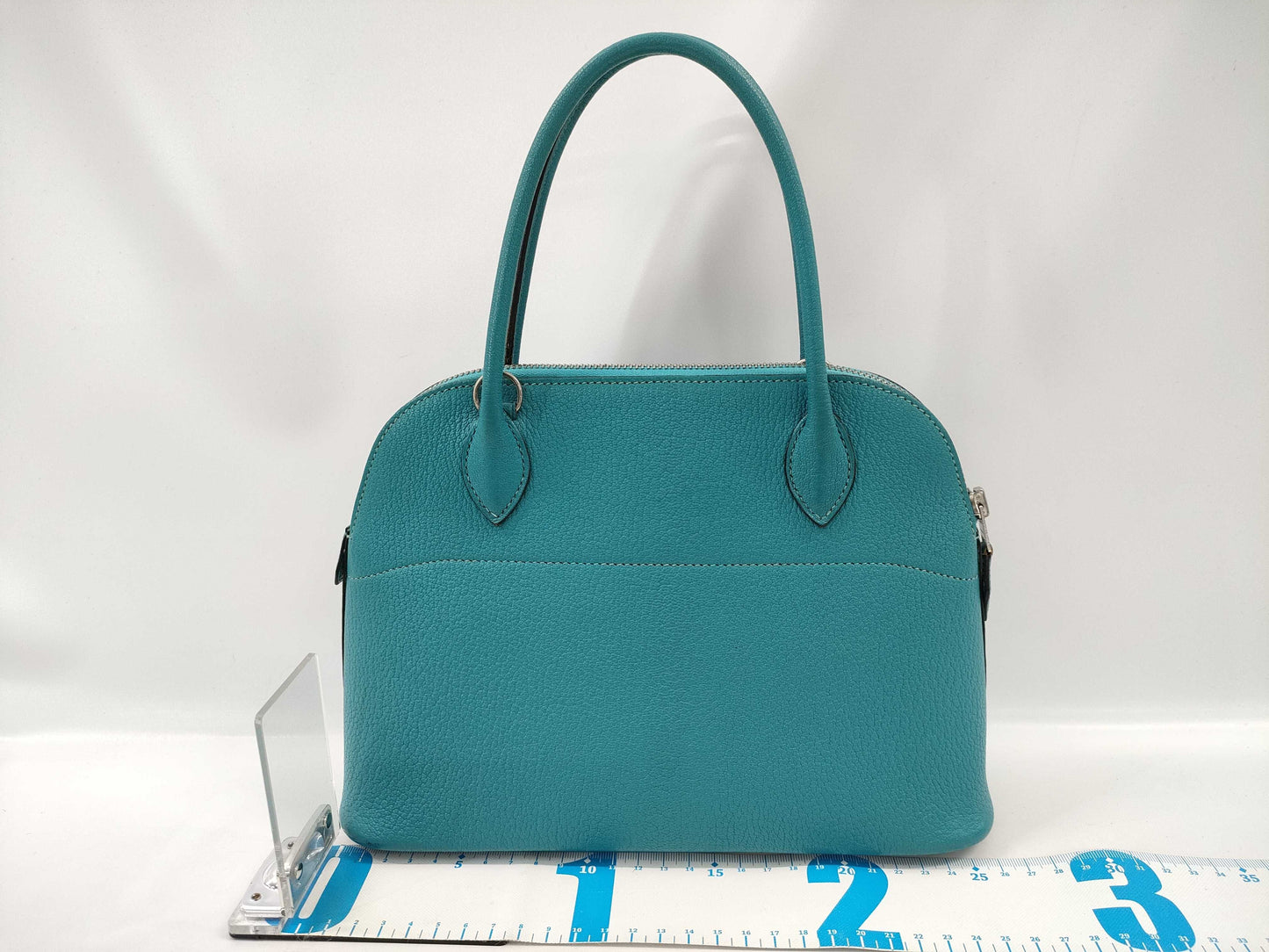 HERMES Bolide 27 Chevre Turquoise Handbag with H Stamp