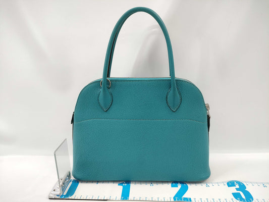 HERMES Bolide 27 Chevre Turquoise Handbag with H Stamp