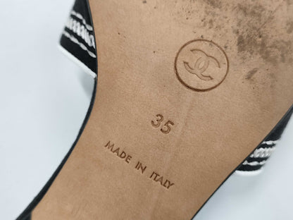 CHANEL Two-tone Logo Sandals, Size 35, Mules
