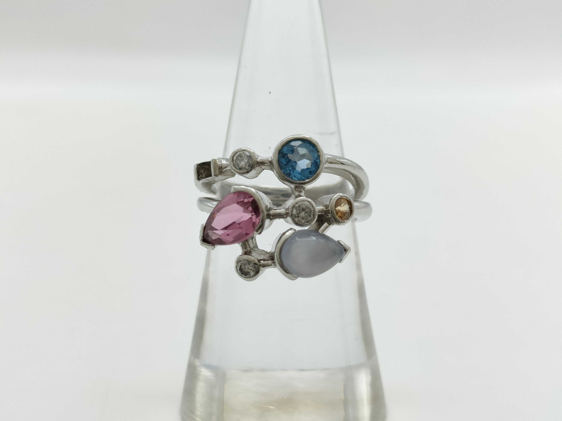 Colored Stone D0.15ct Pt900 8.8g Ring 