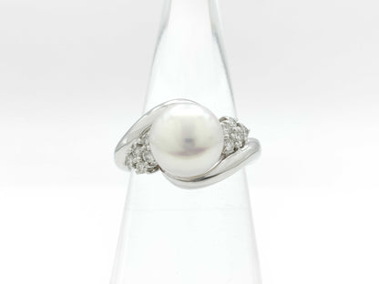 Pearl Ring, Diameter: Approx. 8.6mm, D0.20ct, Pt900, 5.8g 
