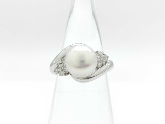 Pearl Ring, Diameter: Approx. 8.6mm, D0.20ct, Pt900, 5.8g 