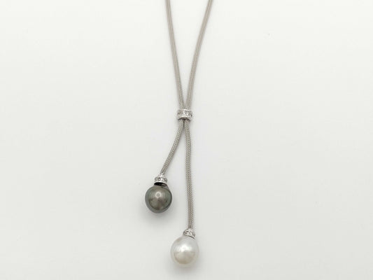 Semi-Round Pearl, Diameter: Approx. 11.0-11.5mm, D0.25ct, 18K Gold, 14.3g, Necklace 