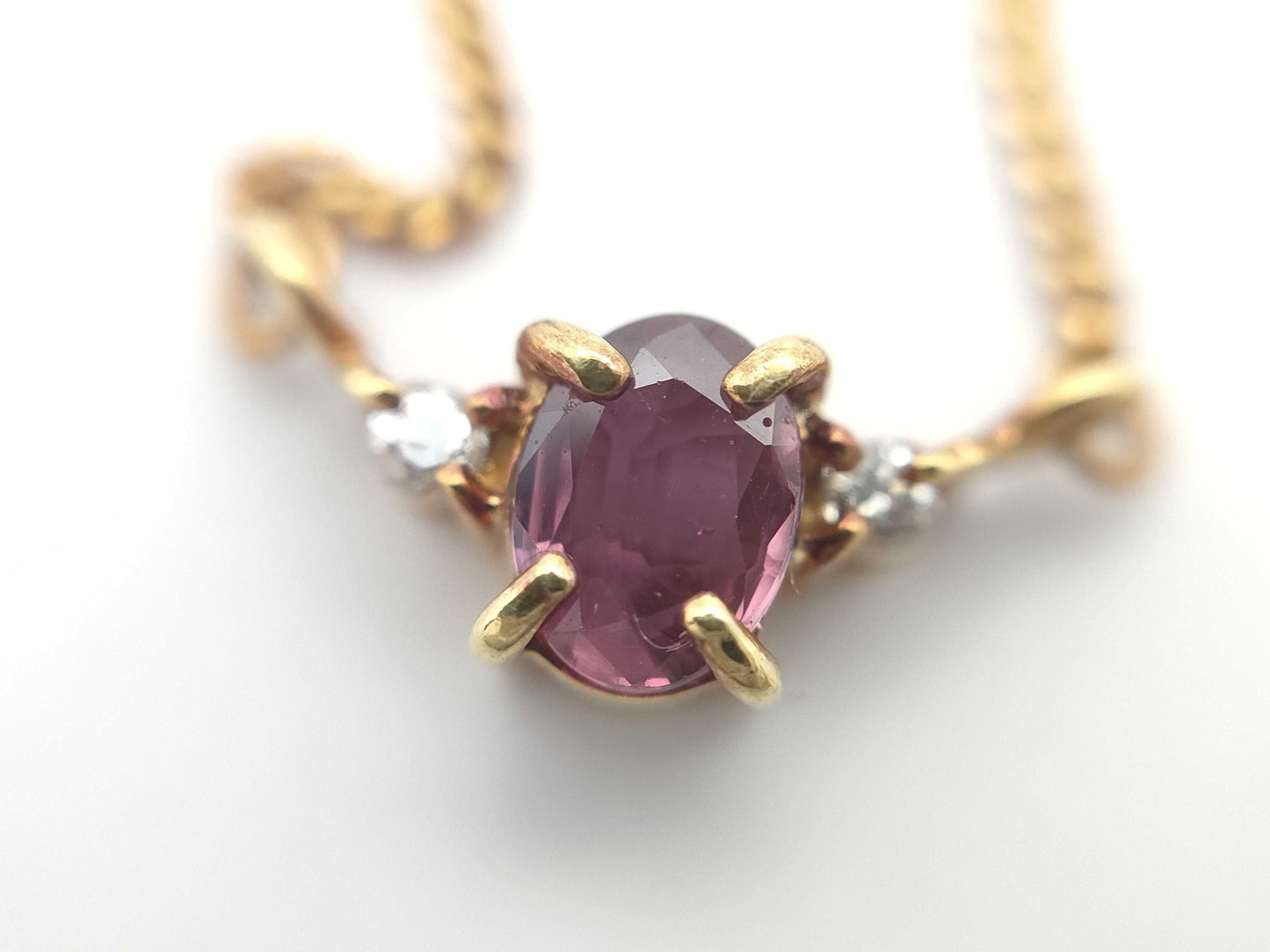 Colored Stone 0.24ct D0.02ct K18 2.4g Necklace 