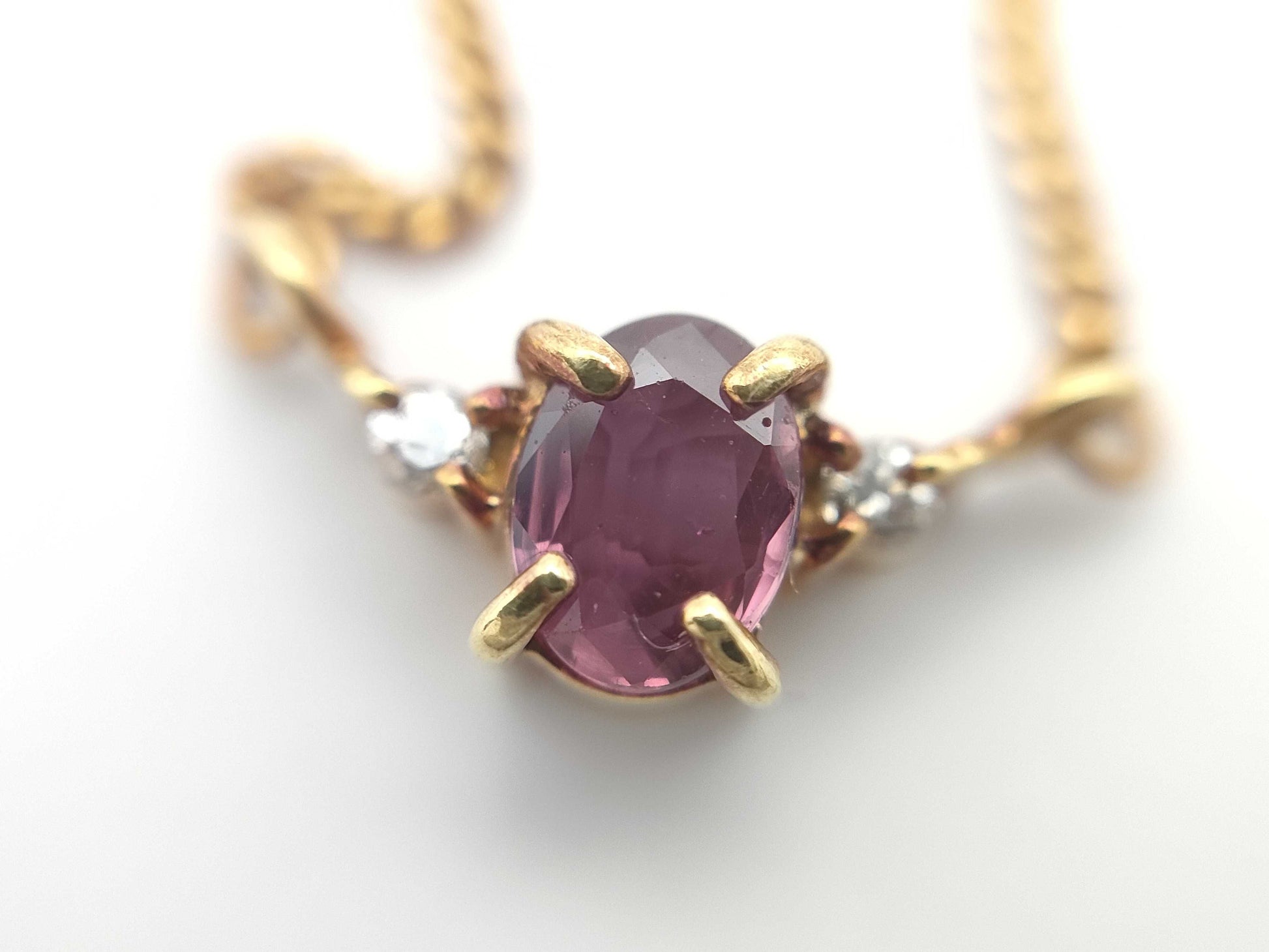 Colored Stone 0.24ct D0.02ct K18 2.4g Necklace 