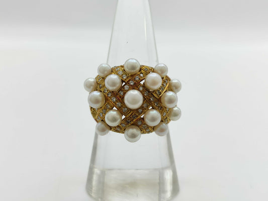 Pearl Diameter: Approx. 3.5-4.2mm, D0.50ct, 18K Gold, 10.6g, Ring 